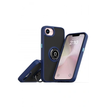 Mey İthalat®  iPhone 16E Kılıf Montreal Yüzüklü Silikon Kapak - Lacivert