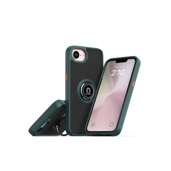 Mey İthalat®  iPhone 16E Kılıf Montreal Yüzüklü Silikon Kapak - Yeşil