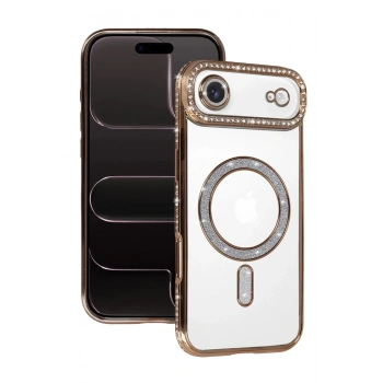 Mey İthalat®   iPhone 17 Air Joke Simli Magneticsafe Kılıf - Gold