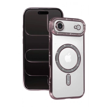 Mey İthalat®   iPhone 17 Air Joke Simli Magneticsafe Kılıf - Pembe