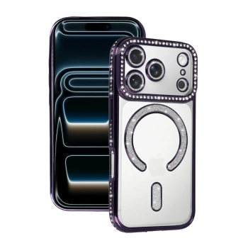 Mey İthalat®   iPhone 17 Pro Joke Simli Magneticsafe Kılıf - Derin Mor
