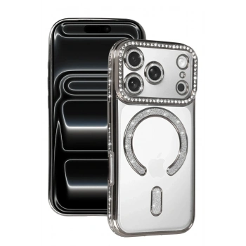 Mey İthalat®   iPhone 17 Pro Joke Simli Magneticsafe Kılıf - Gümüş