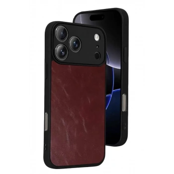 Mey İthalat®   iPhone 17 Pro Max Aras Deri Kapak - Bordo