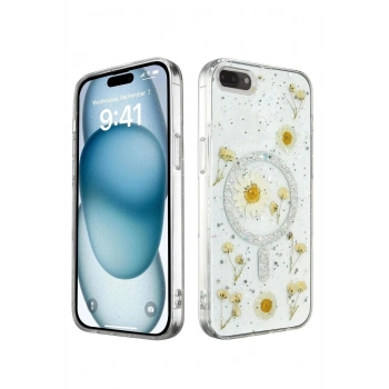 Mey İthalat®  iPhone 7 Kılıf Daisy Simli Magsafe Kapak - Gümüş