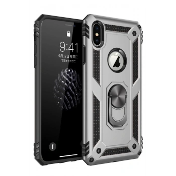 Mey İthalat®  iPhone X Kılıf Sofya Yüzüklü Silikon Kapak - Gümüş