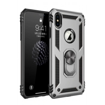 Mey İthalat®  iPhone XS Max Kılıf Sofya Yüzüklü Silikon Kapak - Gümüş