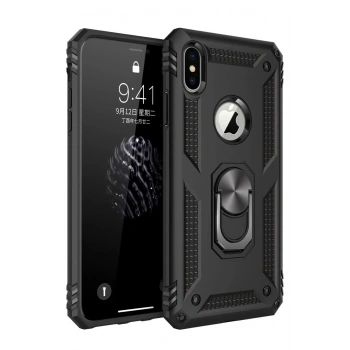 Mey İthalat®  iPhone XS Max Kılıf Sofya Yüzüklü Silikon Kapak - Siyah