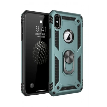 Mey İthalat®  iPhone XS Max Kılıf Sofya Yüzüklü Silikon Kapak - Yeşil