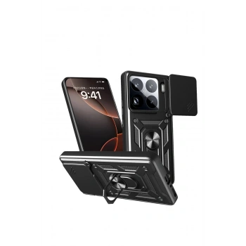 Mey İthalat®   Mi 15 Pro Kılıf Pars Lens Yüzüklü Silikon - Siyah