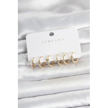 Mey İthalat® Pirinç Gold Renk Botega Model Kadın Küpe Seti