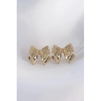 Mey İthalat® Pirinç Gold Renk Fiyonk Küpe
