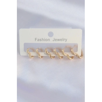 Mey İthalat® Pirinç Gold Renk Kalp Model Küpe Seti