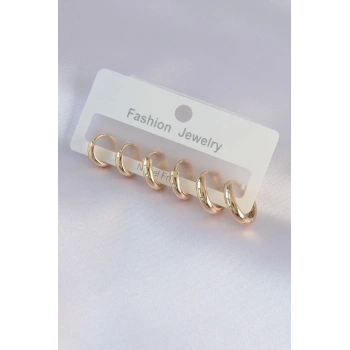 Mey İthalat® Pirinç Gold Renk Oval Küpe Seti