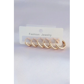Mey İthalat® Pirinç Gold Renk Oval Küpe Seti