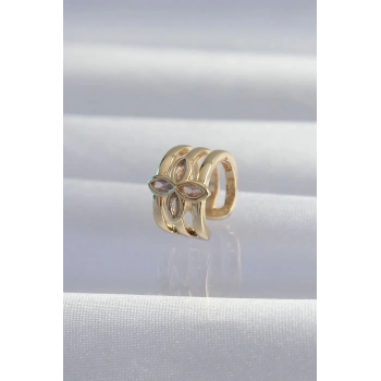 Mey İthalat® Pirinç Gold Renk Yonca Earcuff Küpe