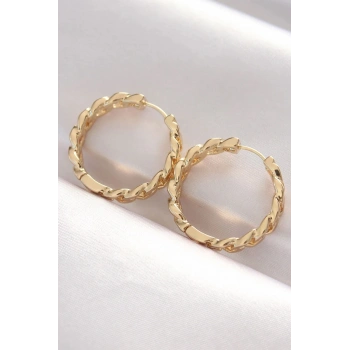 Mey İthalat® Pirinç Gold Renk Zincir Model Halka Küpe