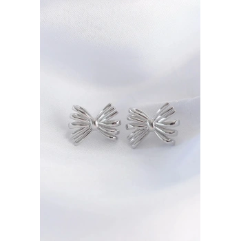 Mey İthalat® Pirinç Gümüş Renk Fiyonk Küpe