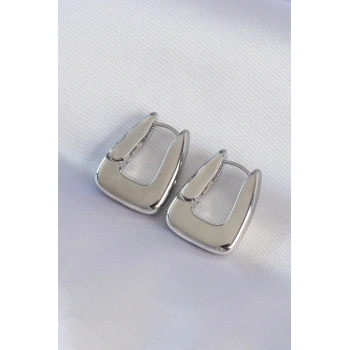 Mey İthalat® Pirinç Gümüş Renk Kalın Küpe