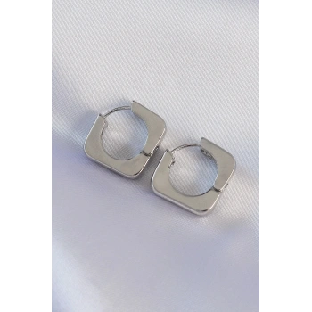 Mey İthalat® Pirinç Gümüş Renk Kare Küpe