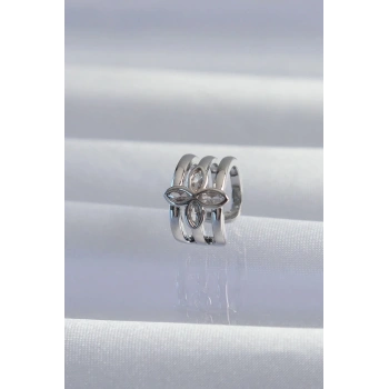 Mey İthalat® Pirinç Gümüş Renk Yonca Earcuff Küpe
