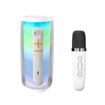 Mey İthalat®  Pluse 6 Mikrofonlu RGB Kablosuz Hoparlör - Beyaz