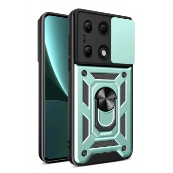 Mey İthalat®   Poco M6 Pro 4G Kılıf Pars Lens Yüzüklü Silikon - Yeşil