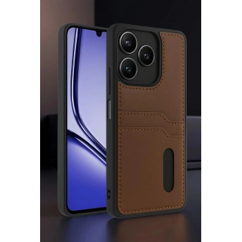 Mey İthalat®  Realme Note 50 4G Kılıf Sara Kartvizitli Deri Kılıf - Siyah