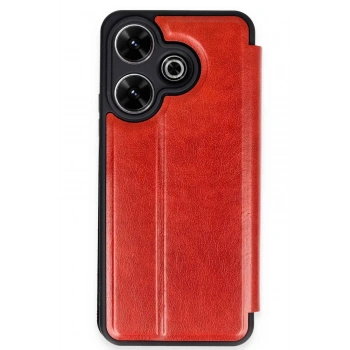 Mey İthalat®   Redmi 13 4G Kılıf Flip Cover - Kırmızı