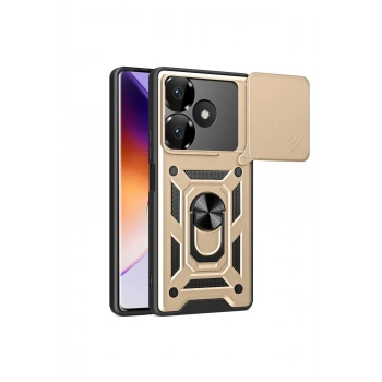 Mey İthalat®   Redmi 13 4G Kılıf Pars Lens Yüzüklü Silikon - Gold