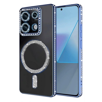 Mey İthalat®   Redmi 13C Joke Simli Magneticsafe Kılıf - Mavi