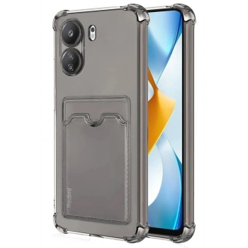 Mey İthalat®   Redmi 13C Kılıf Kart Şeffaf Silikon - Şeffaf