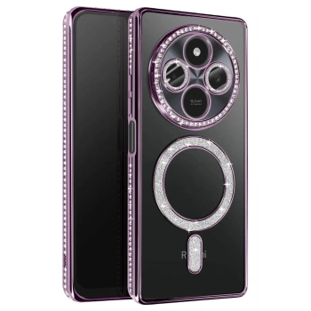 Mey İthalat®   Redmi 14C Joke Simli Magneticsafe Kılıf - Derin Mor