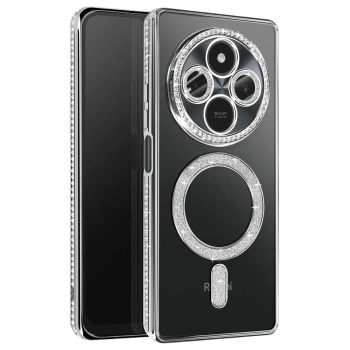Mey İthalat®   Redmi 14C Joke Simli Magneticsafe Kılıf - Gümüş