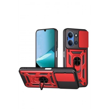 Mey İthalat®   Redmi 15C 4G Pars Lens Yüzüklü Silikon - Kırmızı