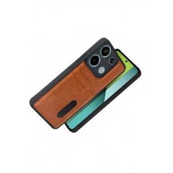 Mey İthalat®   Redmi 15C 4G Sara Kartvizitli Deri Kılıf - Taba