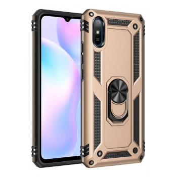 Mey İthalat®   Redmi 9A Kılıf Sofya Yüzüklü Silikon Kapak - Gold