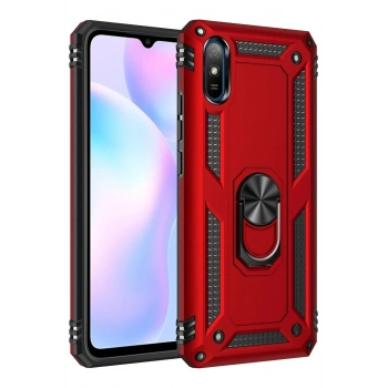 Mey İthalat®   Redmi 9A Kılıf Sofya Yüzüklü Silikon Kapak - Kırmızı