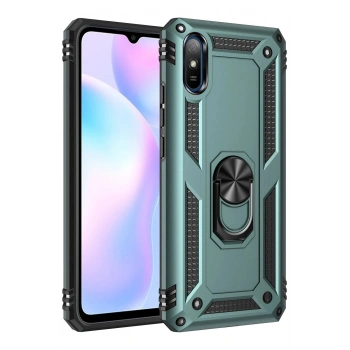 Mey İthalat®   Redmi 9A Kılıf Sofya Yüzüklü Silikon Kapak - Yeşil