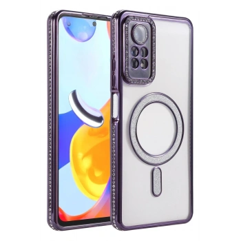 Mey İthalat®   Redmi Note 12 Pro 4G Joke Simli Magneticsafe Kılıf - Derin Mor
