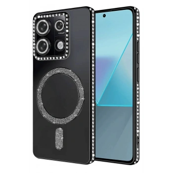 Mey İthalat®   Redmi Note 13 Pro 4G Joke Simli Magneticsafe Kılıf - Siyah