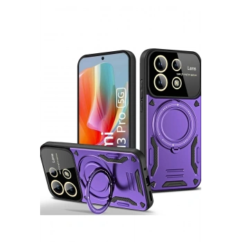 Mey İthalat®   Redmi Note 13 Pro 4G Kılıf Joy Lens Standlı Kapak - Mor