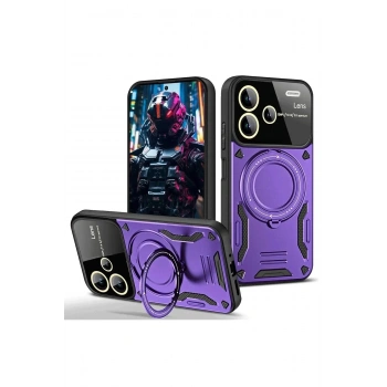 Mey İthalat®   Redmi Note 13 Pro Plus Joy Lens Standlı Kapak - Mor