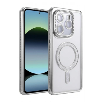 Mey İthalat®   Redmi Note 14 4G Joke Simli Magneticsafe Kılıf - Gümüş