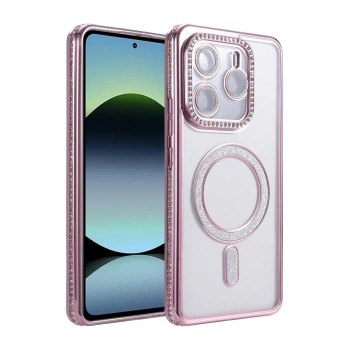 Mey İthalat®   Redmi Note 14 4G Joke Simli Magneticsafe Kılıf - Pembe