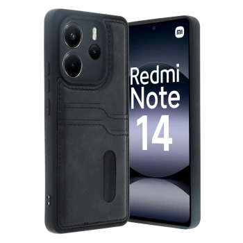 Mey İthalat®   Redmi Note 14 4G Kılıf Sara Kartvizitli Deri Kılıf - Siyah