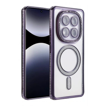 Mey İthalat®   Redmi Note 14 Pro 5G Joke Simli Magneticsafe Kılıf - Derin Mor