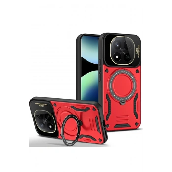 Mey İthalat®   Redmi Note 14 Pro 5G Kılıf Joy Lens Standlı Kapak - Kırmızı