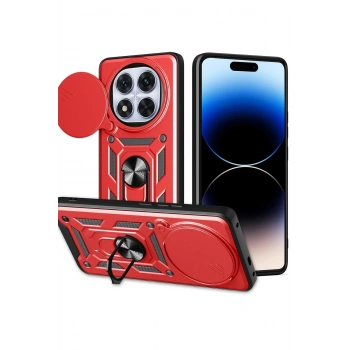 Mey İthalat®   Redmi Note 14 Pro Plus Kılıf Pars Lens Yüzüklü Silikon - Kırmızı