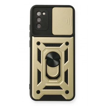 Mey İthalat®  Samsung Galaxy A03S Kılıf Pars Lens Yüzüklü Silikon - Gold