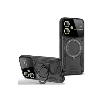 Mey İthalat®  Samsung Galaxy A05 Kılıf Joy Lens Standlı Kapak - Siyah